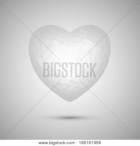 Polygonal white heart. Low-poly. Transparent background. Vector illustration