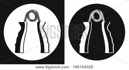 Hand grip trainer icon. Silhouette hand grip trainer on a black and white background. Sports Equipment. Vector Illustration