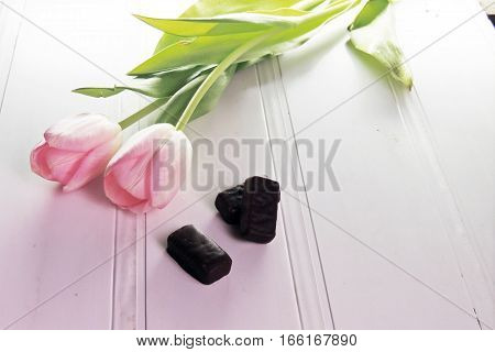 Three Tulips On A White Background