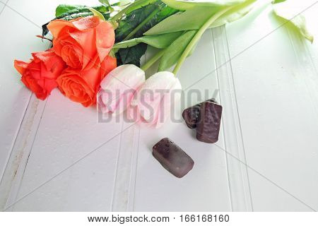 Three Tulips On A White Background