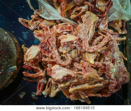 leftover chicken bones after filleting chicken breast photo taken in Jakarta Indonesia java