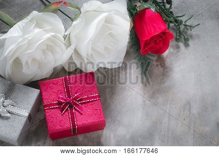 Valentine's Day Background,red Heart With Red White Rose ,ribbon