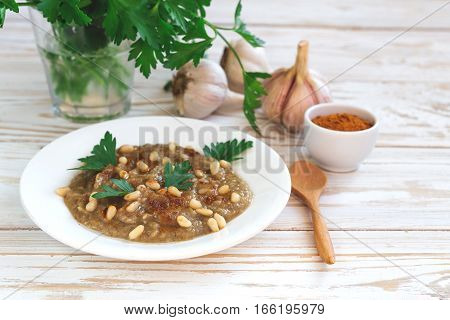 Baba Ganoush - Traditional Arabian Eggplant Dip With Flat Bread