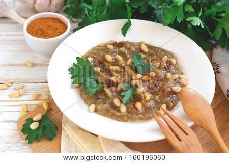 Baba Ganoush - Traditional Arabian Eggplant Dip With Flat Bread