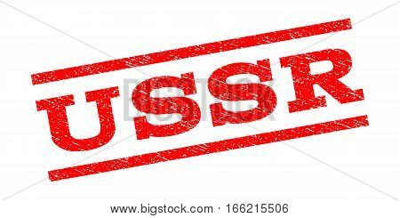 USSR watermark stamp. Text caption between parallel lines with grunge design style. Rubber seal stamp with dust texture. Vector red color ink imprint on a white background.