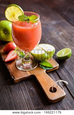 Fresh Organic Smoothie With Apple, Strawberry And Lime
