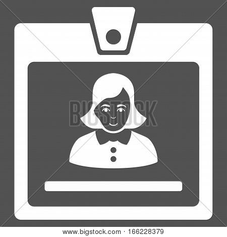 Woman Badge vector icon. Flat white symbol. Pictogram is isolated on a gray background. Designed for web and software interfaces.