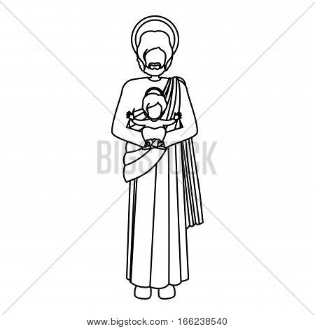 silhouette picture saint joseph with baby jesus vector illustration