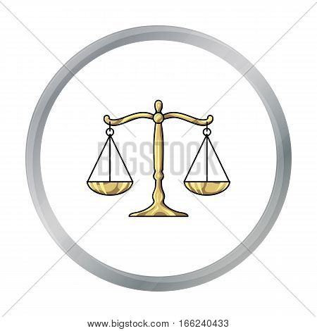 Scales of justice icon in cartoon style isolated on white background. Crime symbol vector illustration. - stock vector