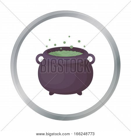 Witch's cauldron icon in cartoon style isolated on white background. Black and white magic symbol vector illustration. - stock vector