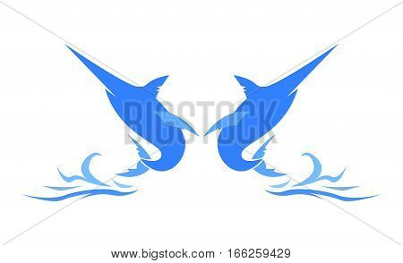 Jumping Twin Marlin Fish Logo. Isolated in White Background.