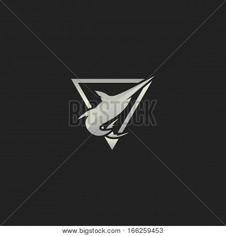 Shiny Silver Hipster Marlin Fish Emblem Logo