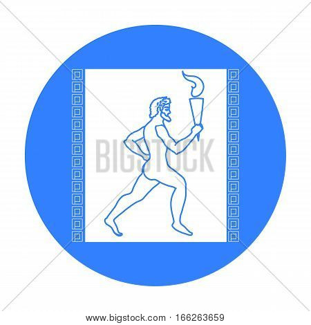 Athlete with torch fire icon in blue style isolated on white background. Greece symbol vector illustration.