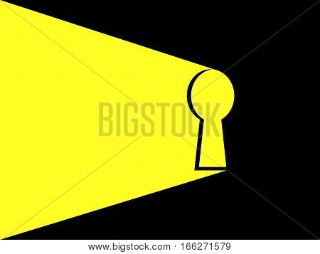 Light from the keyhole. Yellow light, retro style. Vector illustration