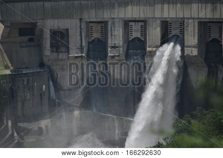 Dam on the Inguri River in Georgia. Dam reservoir