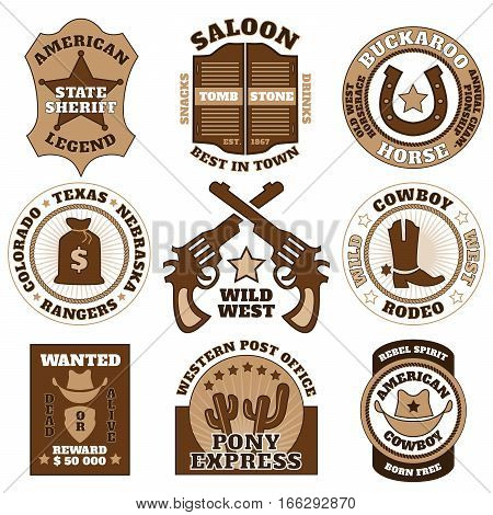 Vintage wild west badges on white background vector illustration