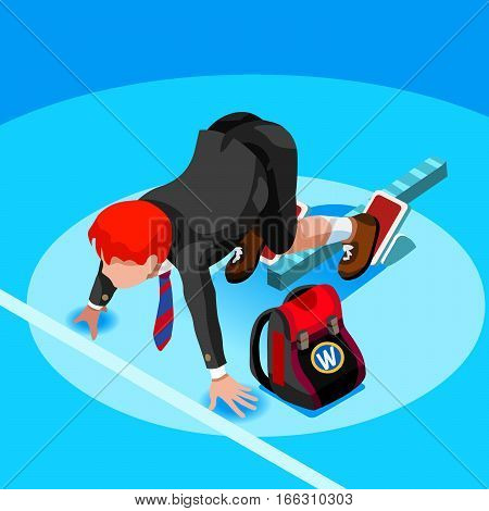 Kid student school college university admission open. Student people running race. 3D Isometric person icon set. Creative design vector illustration collection
