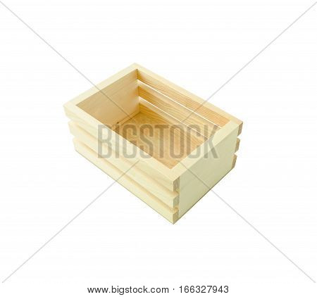Empty wood box isolated on white background with clipping path
