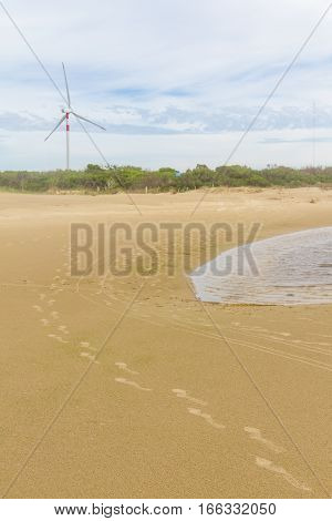 Footprint In Sand, Eolic Park At Cassino Beach
