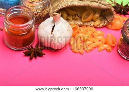 Cooking Pasta With Spice, Chili Pepper, Garlic, Onion And Badian