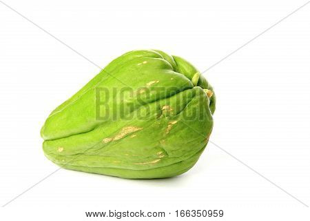 Chayote (Sechium edule) whole fruit isolated against white background