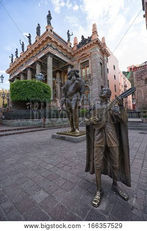 January 19, 2016 Guanajuato Mexico: the colonial architecture dominated Union plaza in front of Teatro Juarez in a very popular touristy spot