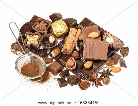 Chocolate isolated on white background. close up