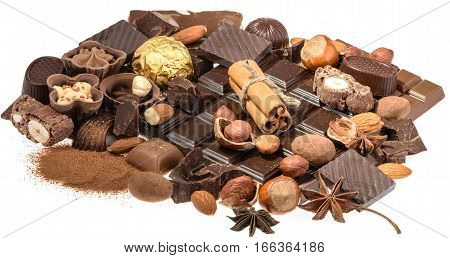 Delicious Chocolates Isolated On White Background