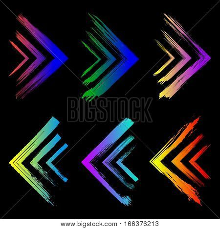 Set of ink grunge arrows. Hand drawn grunge elements vector illustration