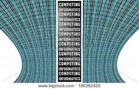 Futuristic vector backdrop and binary code and the words computing informatics