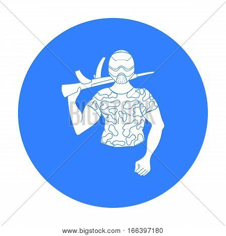 Paintball player icon in outline design isolated on white background. Paintball symbol stock vector illustration. - stock vector