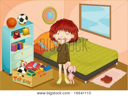 Bir kız bir yatak odasında gösterimi