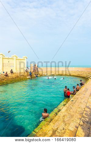 Jaffna Keerimalai Springs People Swimming Sea V