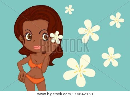 Illustrazione di una ragazza che mostrano fiori su sfondo bianco