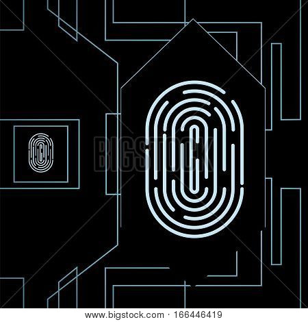 Fingerprint for biometric identification on high-tech background . Stock vector concept for forensic science as well as computer authentication.