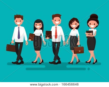 Business partners go together. Vector illustration of a flat design