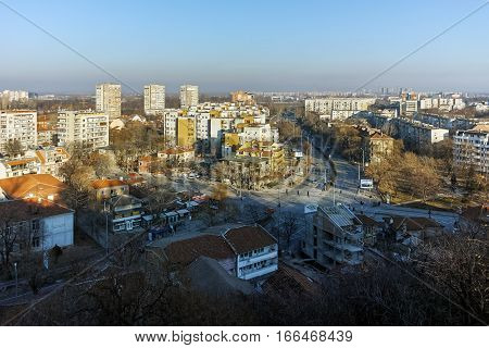 PLOVDIV, BULGARIA - JANUARY 2 2017: Panorama to City of Plovdiv from nebet tepe hill, Bulgaria