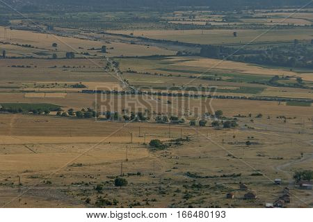 Beautiful view  of Karlovo valley between  Central Balkan mountain and Sredna gora mountain, Beklemeto or Trojan pass, Bulgaria