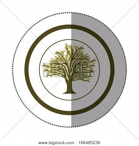 sticker circular with tree with ramifications and leaf vector illustration