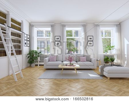 3d rendering. modern living room in townhouse.