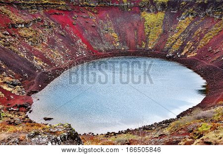 Magic view of Kerid volcanic crater Iceland