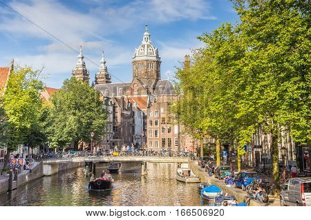 AMSTERDAM, NETHERLANDS - SEPTEMBER 18, 2016: St. Nicolas Church in the center of Amsterdam, Holland