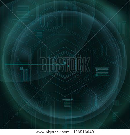 Abstract Technology Geometric Green Background ,Hexagons and Lines and Circle, Abstract Data Type