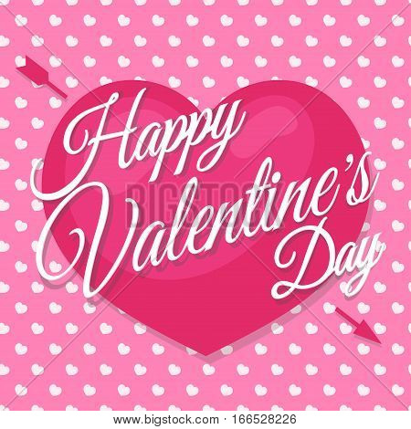 Happy Valentine's day card with lovely lettering typography wish on cute heart background. Holiday decoration element. Vector illustration