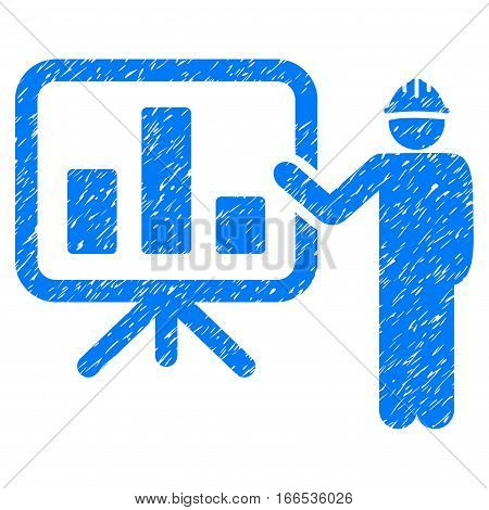 Engineer Pointing Chart Board grainy textured icon for overlay watermark stamps. Flat symbol with scratched texture. Dotted vector blue ink rubber seal stamp with grunge design on a white background.