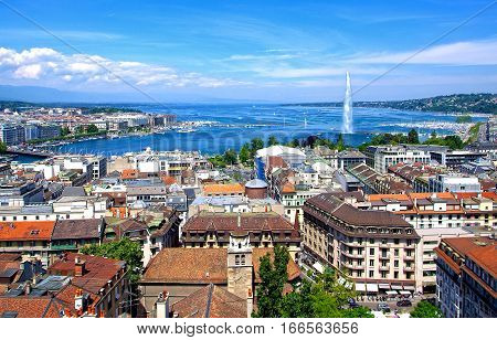 Aerial view of Geneva and the Jet D'Eau