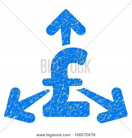 Spend Pound Money grainy textured icon for overlay watermark stamps. Flat symbol with dirty texture. Dotted vector blue ink rubber seal stamp with grunge design on a white background.