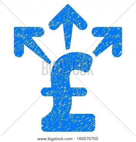 Spend Pound Money grainy textured icon for overlay watermark stamps. Flat symbol with unclean texture. Dotted vector blue ink rubber seal stamp with grunge design on a white background.