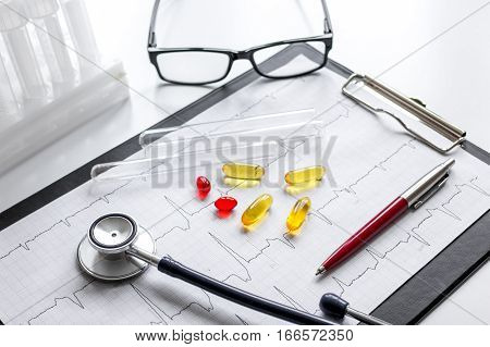 doctor desktop with test tubes in lab no one.