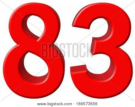 Numeral 83, Eighty Three, Isolated On White Background, 3D Render